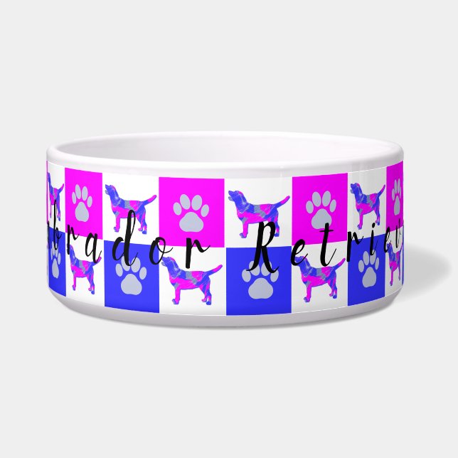 Labrador Retriever Dog & Paw Pink & Blue Bowl Napf (Vorderseite)