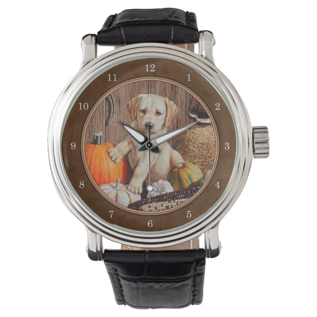 Labrador Retriever Dog & Pumpkins Brown Armbanduhr (Vorderseite)