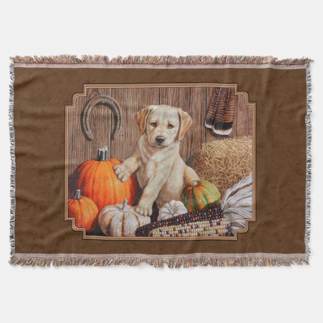 Labrador Retriever Dog & Pumpkins Brown Decke (Vorderseite)