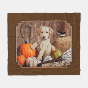 Labrador Retriever Dog & Pumpkins Brown Fleecedecke