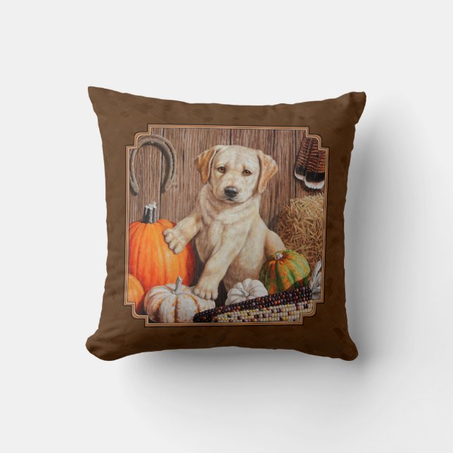 Labrador Retriever Dog & Pumpkins Brown Kissen (Vorderseite)
