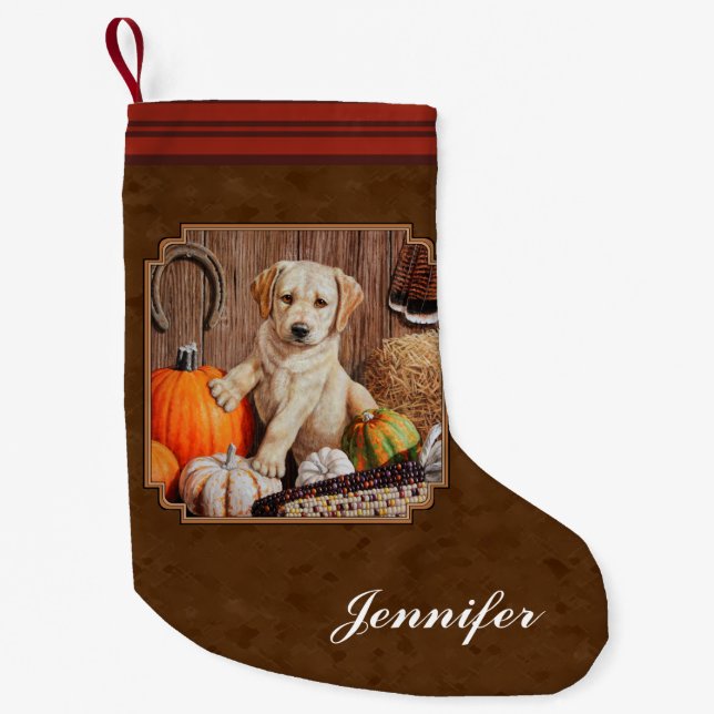 Labrador Retriever Dog & Pumpkins Brown Kleiner Weihnachtsstrumpf (Vorderseite)