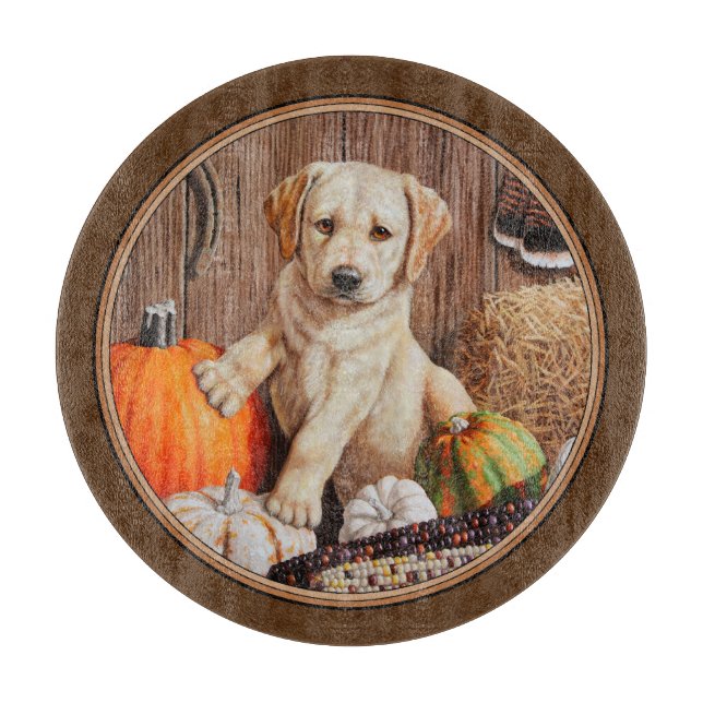 Labrador Retriever Dog & Pumpkins Brown Schneidebrett (Vorderseite)