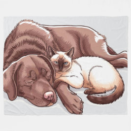 Labrador Retriever Dog Siamese Cat Fleece Blanket