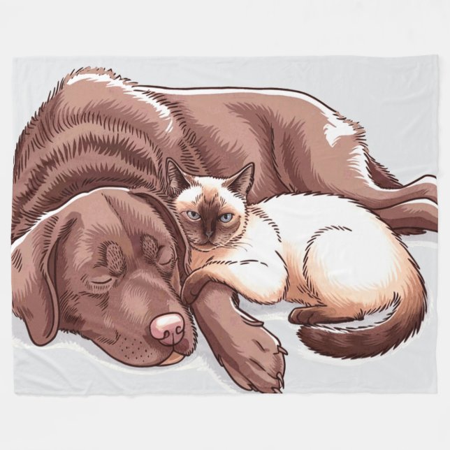 Labrador Retriever Dog Siamese Cat Fleece Blanket (Vorderseite (Horizontal))