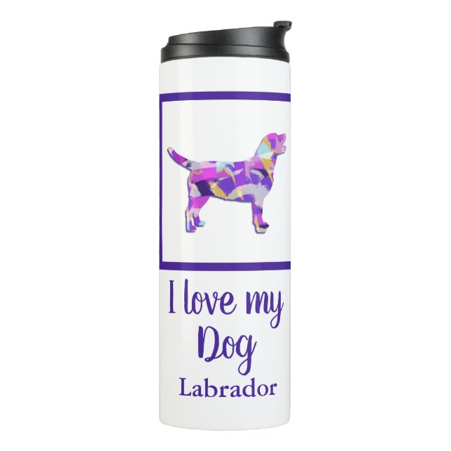 Labrador Retriever Dog Silhouette Lila PY&B Thermosbecher (Nach links gedreht)