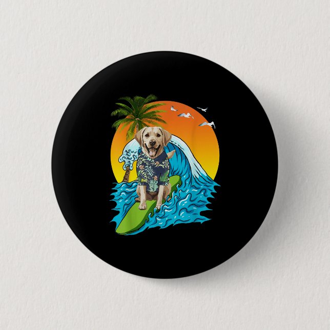 Labrador Retriever Dog Surfing Surfer Hawaii Somme Button (Vorderseite)