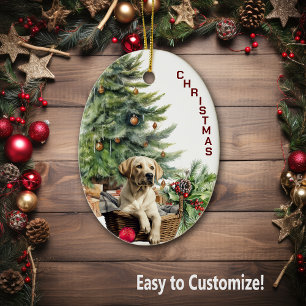 Labrador Retriever Dog Wicker Korb Weihnachten Keramik Ornament