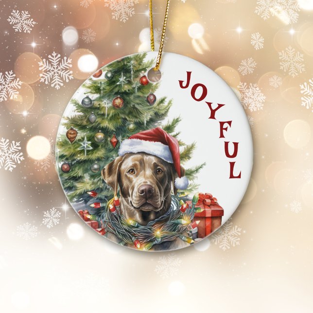 Labrador Retriever Dog Wrag in Weihnachtslicht Keramik Ornament (Von Creator hochgeladen)