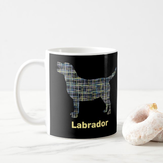 Labrador Retriever Dog Yellow & Blue Grid Kaffeetasse (Mit Donut)