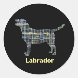 Labrador Retriever Dog Yellow & Blue Grid Runder Aufkleber
