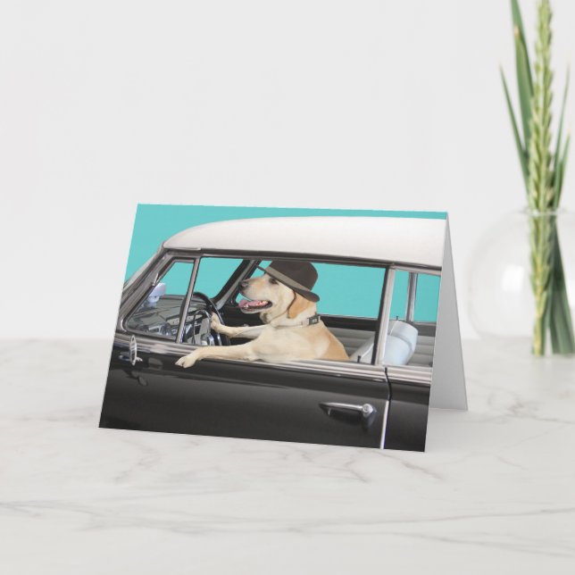 Labrador Retriever Driving Classic Car Karte (Vorderseite)
