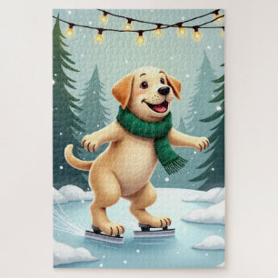 Labrador Retriever Eislaufen Weihnachtsbild Puzzle