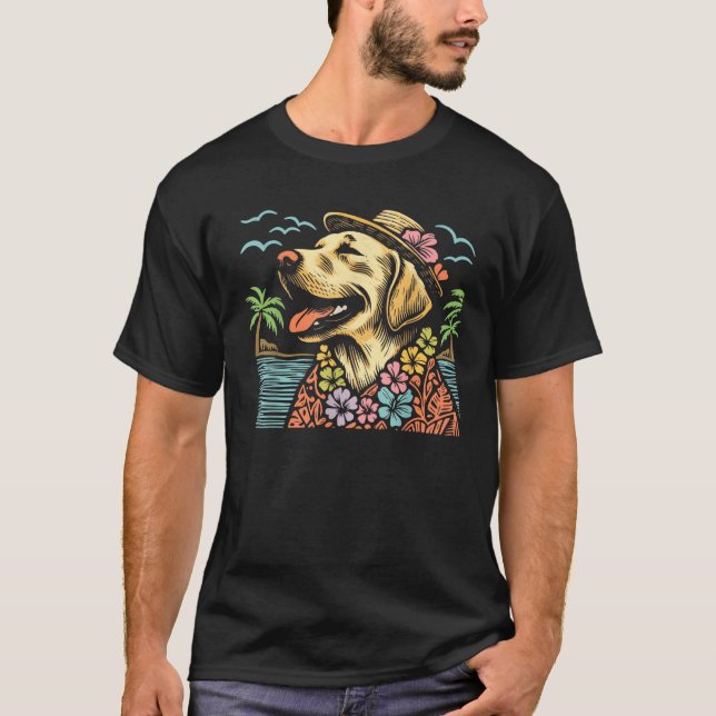 Labrador Retriever Floral Tropical Summer Vibes Ha T-Shirt (Vorderseite)