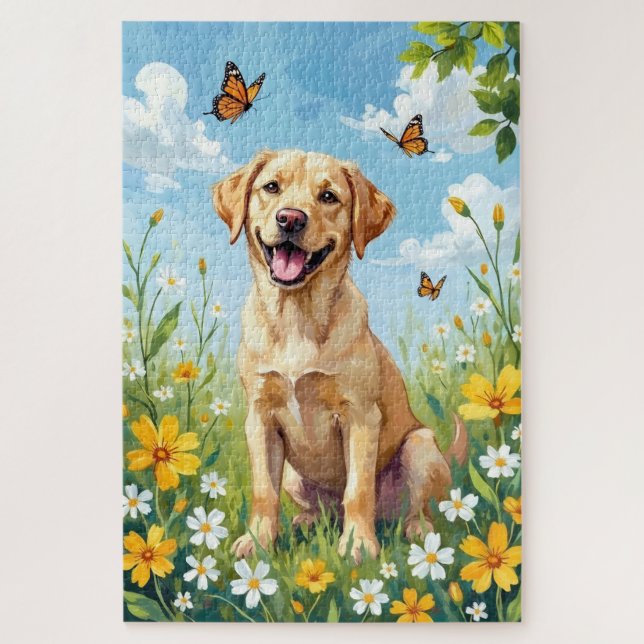 Labrador Retriever Frühlingsblumen Süßer Hund Puzzle (Vertikal)