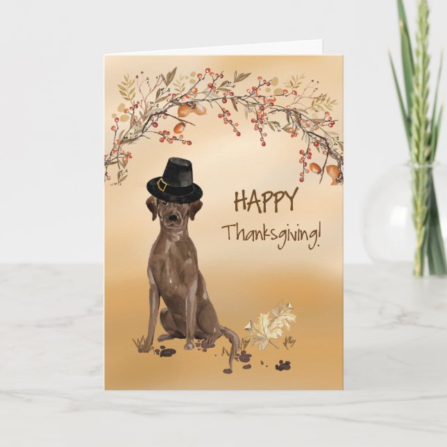 Labrador Retriever Funny Pilgrim Hat Erntedank Karte (Vorderseite)