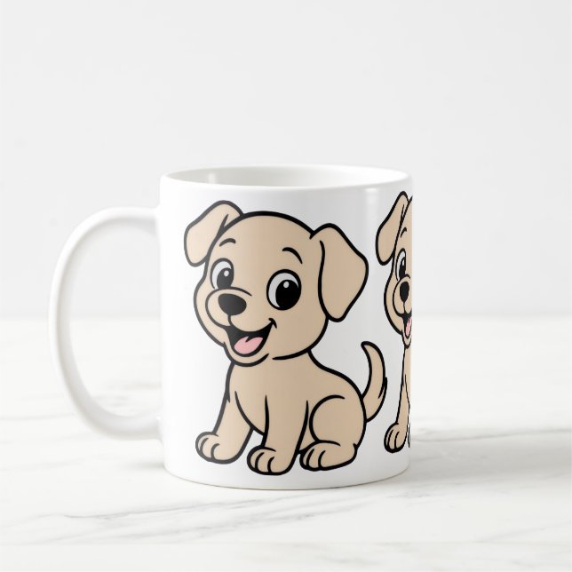 Labrador Retriever Gelb Cartoon Sitzend Kaffeetasse (Links)