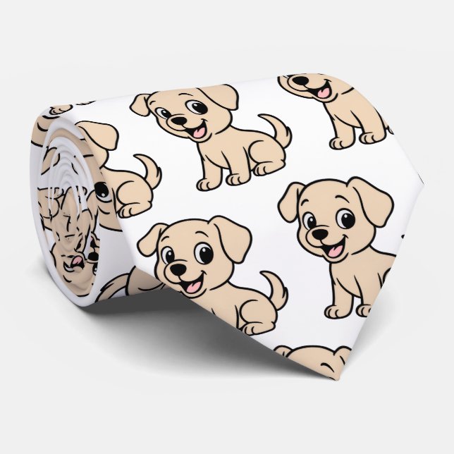 Labrador Retriever Gelb Cartoon Sitzend Krawatte (Gerollt)