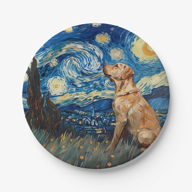 Labrador Retriever Gelbe Labrador Hund Starry Nigh Pappteller (Vorderseite)