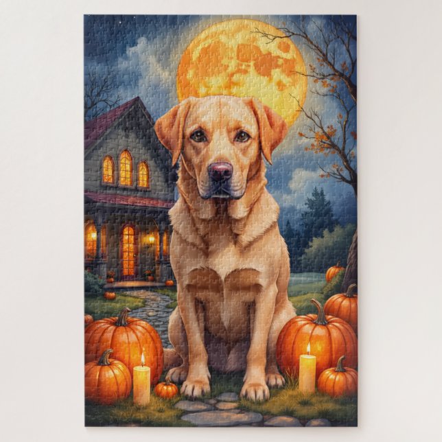Labrador Retriever gemütliches Halloween-Porträt K Puzzle (Vertikal)