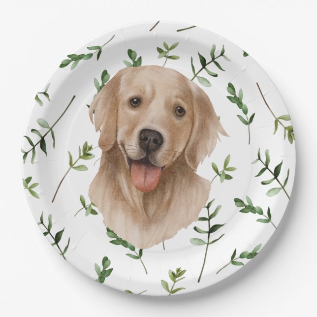 Labrador Retriever Greenery Boho Baby Shower Pappteller (Vorderseite)