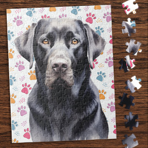 Labrador Retriever Hund farbenfrohe Paw Prints Puzzle