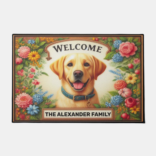 Labrador Retriever Hund Haven, floraler Chic Willk Fußmatte (Vorderseite)