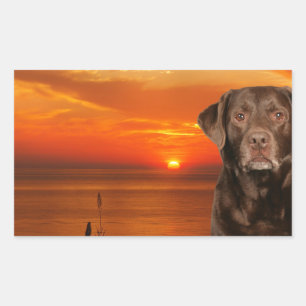 Labrador Retriever Hund sitzend neben Sonnenunterg Rechteckiger Aufkleber