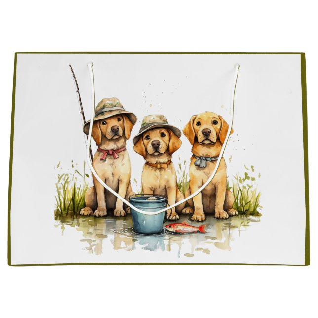 Labrador Retriever Hunde Fischen Große Geschenktüte (Vorderseite)