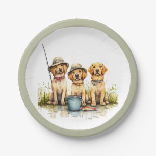 Labrador Retriever Hunde Fischen Pappteller