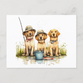 Labrador Retriever Hunde Fischen Postkarte