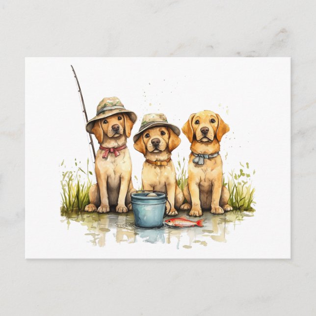 Labrador Retriever Hunde Fischen Postkarte (Vorderseite)