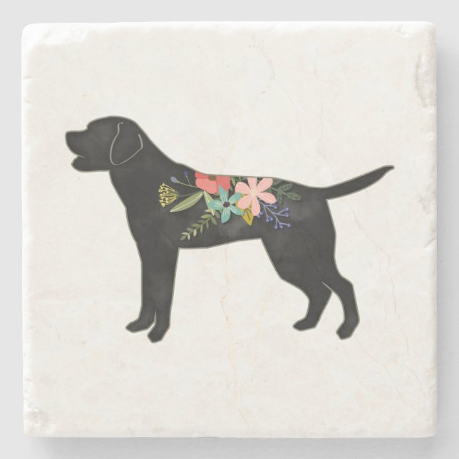 Labrador Retriever Hunde Rasse Bohemisch Floral Steinuntersetzer (Vorderseite)