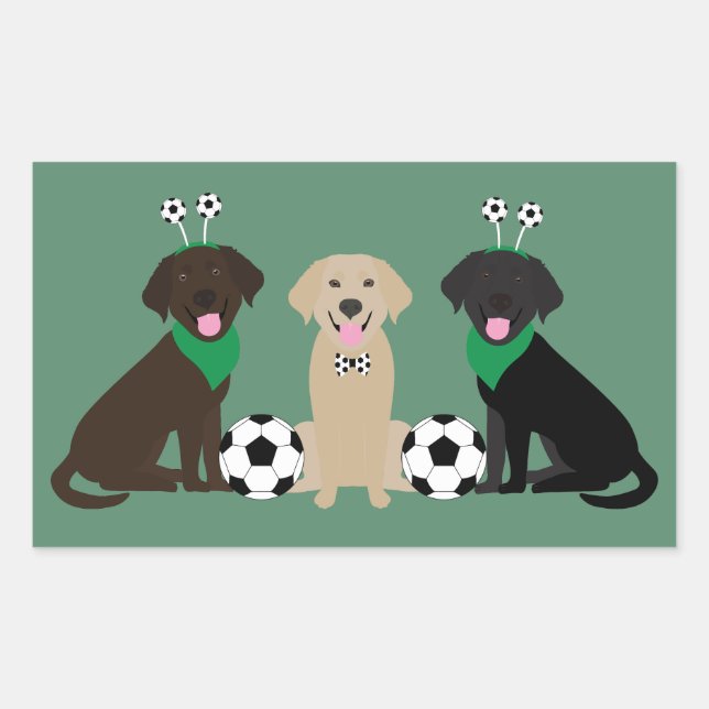 Labrador Retriever Hunde spielen Fußball Rechteckiger Aufkleber (Vorderseite)