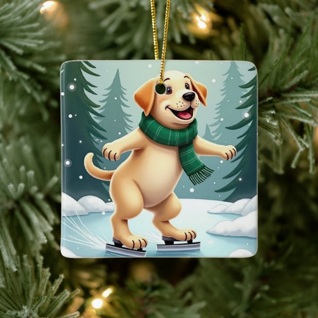 Labrador Retriever Ice Skating Christmas Painting Keramikornament (Baum)
