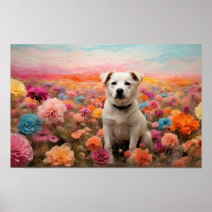 Labrador Retriever im Blumenfeld zum Download Poster