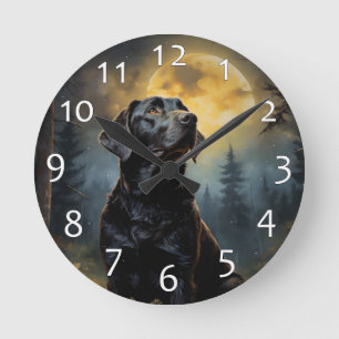 Labrador Retriever in mondbeleuchteter Nacht Runde Wanduhr