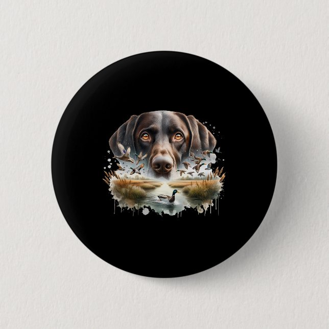 Labrador Retriever mit Mallard Encks Jagdente Button (Vorderseite)