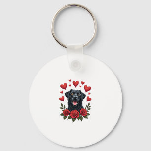 Labrador Retriever mit roten Rosen Herzen Valentin Schlüsselanhänger