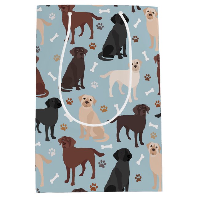 Labrador Retriever Paws and Bones Medium Gift Bag Mittlere Geschenktüte (Vorderseite)