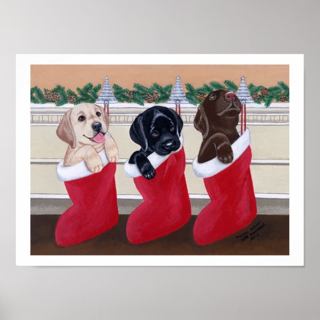 Labrador Retriever Puppies Weihnachtswerk Poster (Vorne)