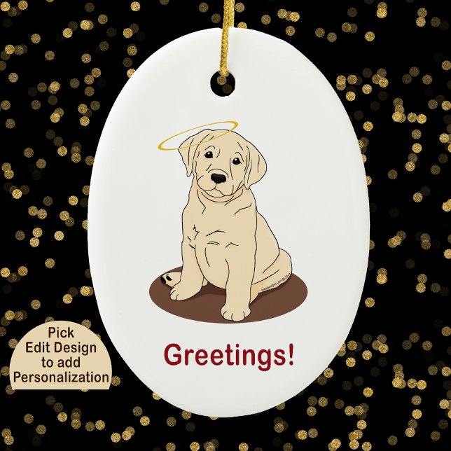 Labrador Retriever Puppy Angel Halo Keramik Ornament (Choose "Edit Design" to add custom text.)