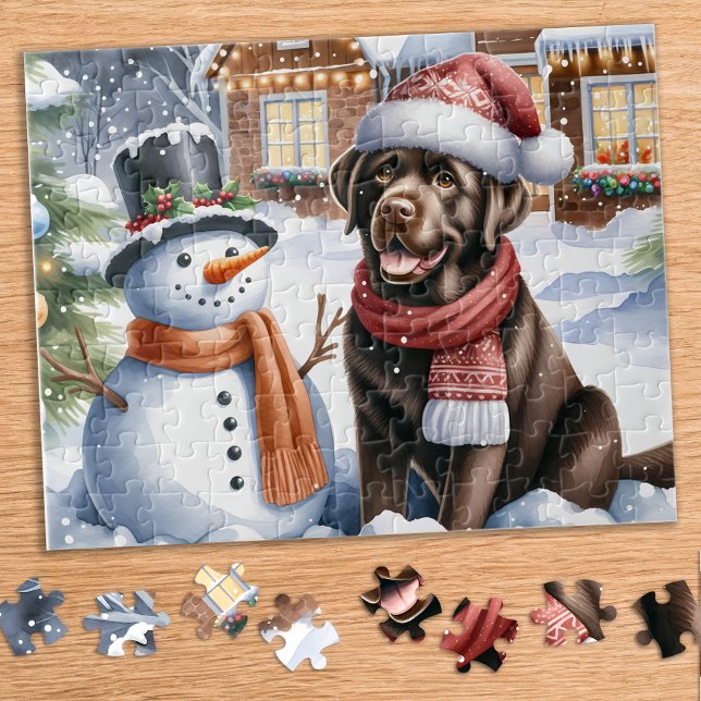 Labrador Retriever Puppy Dog Snowman Weihnachten Puzzle (Von Creator hochgeladen)