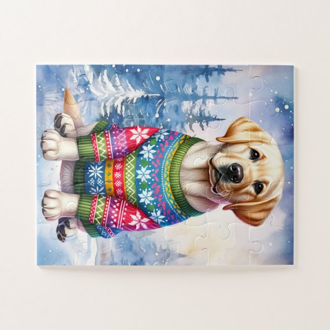 Labrador Retriever Puppy Gelbe Labrador Weihnachts Puzzle (Horizontal)