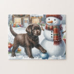 Labrador Retriever Puppy Snowman Christmas Dog Puzzle<br><div class="desc">Suchen Sie nach einer lustigen und interessanten Aktivität, die Sie mit Ihrer Familie in dieser Ferienzeit teilen können? Schauen Sie sich nur unsere Puzzle-Kollektion mit spielerischen Labrador Retrievers an! Als Hundeliebhaber werden Sie die Vielfalt unserer Designs verehren, darunter niedliche und kuschelige Welpen, liebenswerte Gelb-, Schokolade- und Schwarze-Labradore, und sogar Szenen...</div>