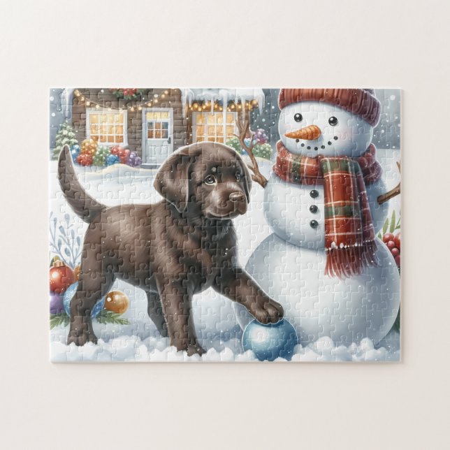 Labrador Retriever Puppy Snowman Christmas Dog Puzzle (Horizontal)