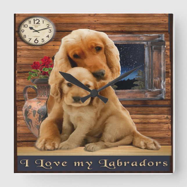 Labrador Retriever Quadratische Wanduhr (Vorderseite)