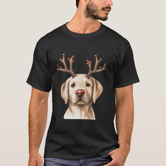 Labrador Retriever Reindeer Christmas Lights Dog L T-Shirt (Vorderseite)