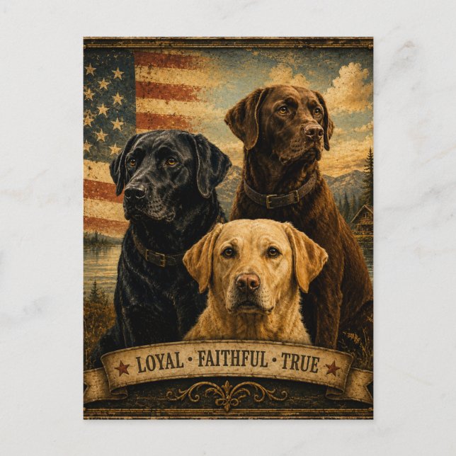  Labrador Retriever Rustic American Flag  Postkarte (Vorderseite)