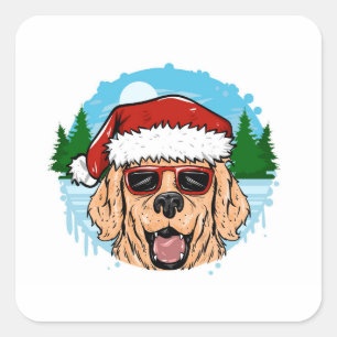 Labrador Retriever santa claus hat illustration Quadratischer Aufkleber